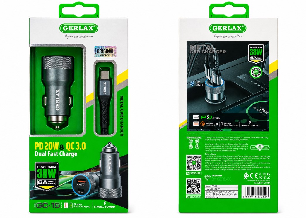 Gerlax GC15 Car Charger set C to C