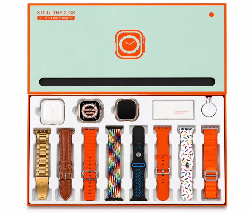 X10 Ultra 2-GS 12-in-1 Smartwatch Gift Set with AirPods Case & Screen Protector