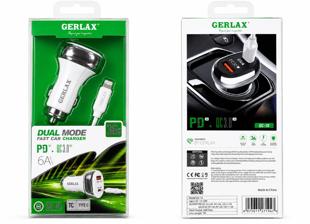 Gerlax GC10 Car Charger set C to IP