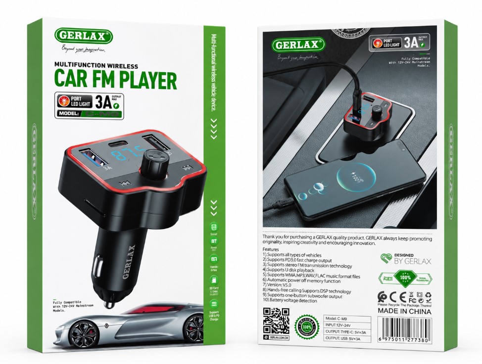 Wireless Bluetooth Car FM Transmitter with Fast Charging