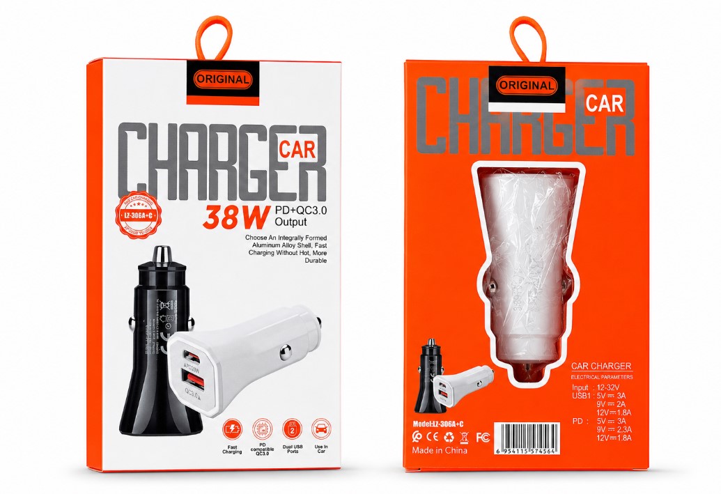 38W Dual Port Fast Car Charger (PD + QC3.0)
