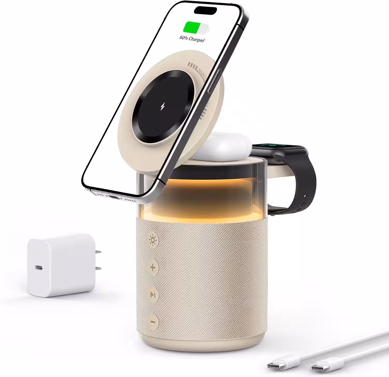 5-in-1 Magnetic Wireless Charging Station with Bluetooth Speaker & LED Lamp