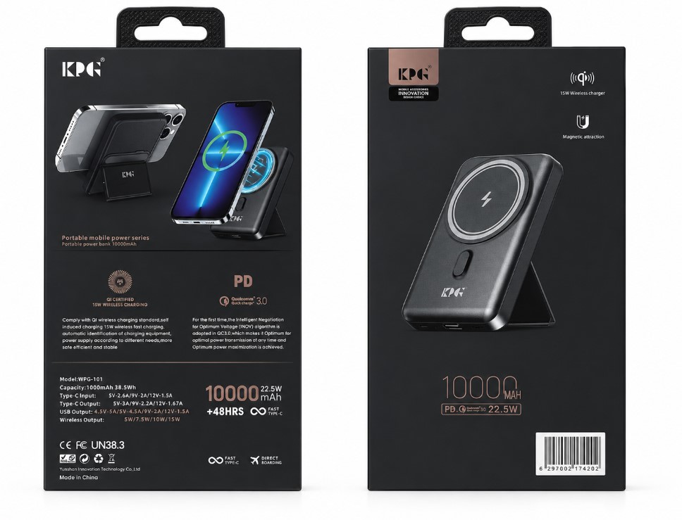 KPG 10000mAh Magnetic Wireless Power Bank with Foldable Stand (WPG-101)